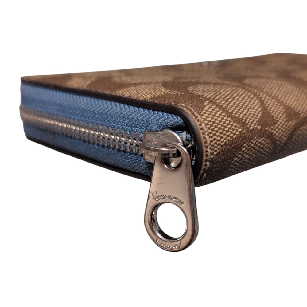 Coach Long Zip-Around Wallet Canvas Preloved Brown Blue Stylish - Picture 3 of 15